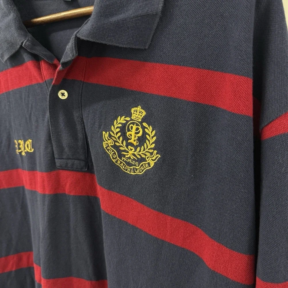 Polo Ralph Lauren Rugby Shirt Mens 3XLT NYC Blue Red Striped Crest Big Tall